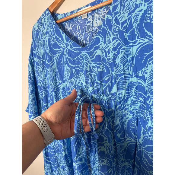 Escapada Beach Swim Cover Up Poncho Top Blue Floral Womens L/XL - Picture 2 of 7